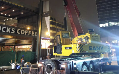 TRANSPORTE E IZAJE DE VIGAS METALICAS EN EL CENTRO COMERCIAL LA RAMBLA DE SAN BORJA